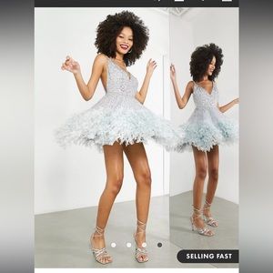 Sequin cami mini dress with faux feathers